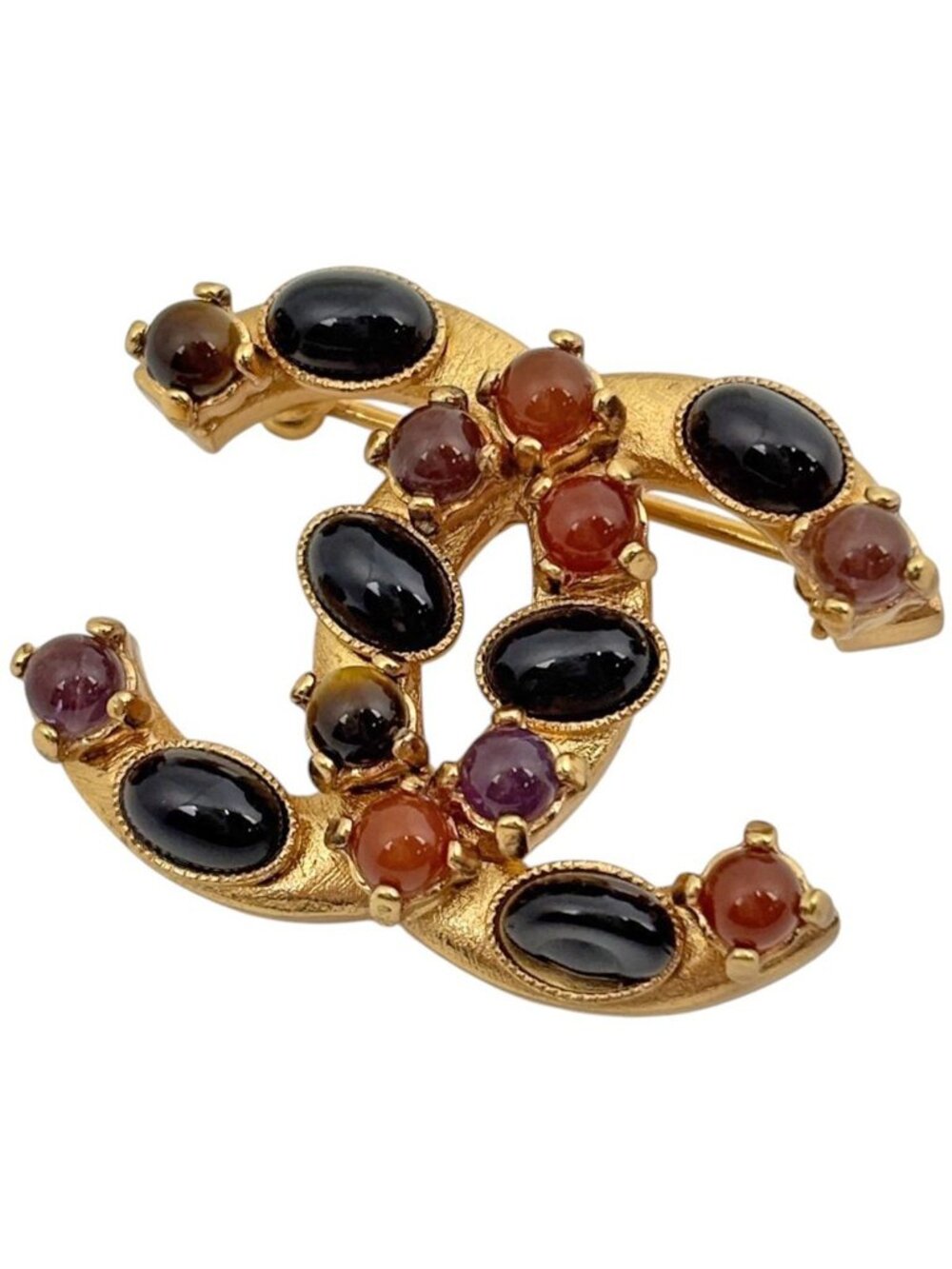 Chanel Brooch CC Logo Color Stone Gold